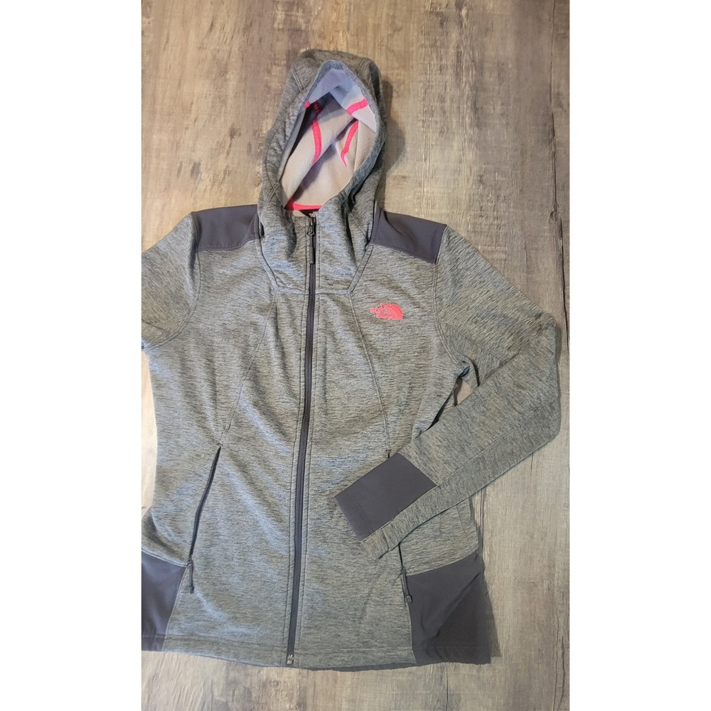 The North Face Womens Gray Pink Full Zip Fleece Performance Hoodie Jacket M